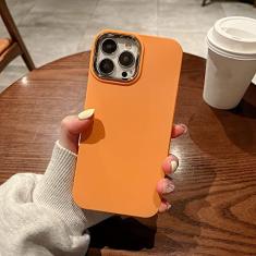 Capa macia de silicone líquido de luxo quadrado fosco para iphone 13 12 11 pro max xr xs x 7 8 plus chapeamento anel de câmera capa à prova de choque, laranja, para iphone 12