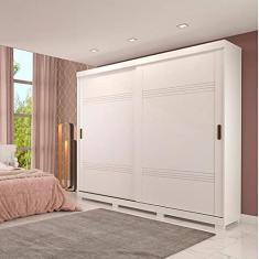 Guarda Roupa Casal em Mdf 2 Portas de Correr 4 Gavetas Internas e Pés Blumenau Panan Móveis Branco