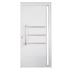 Porta Lambril de Alumínio Esquerda 210 x 80cm com Friso e Visor Linha Veneza Esquadrias Bergame Branco