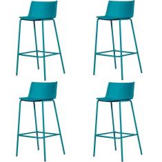 Kit 4 Banquetas Ipanema Média Fratini 86,50 Cm (altura) Em Polipropileno Base Em Aço Azul Sonho Distante