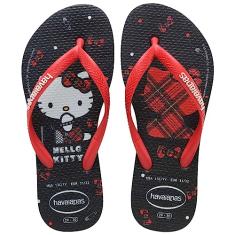Chinelo Havaianas Kids Slim Hello Kitty Infantil Menina Cor:Preto;Tamanho:27/28