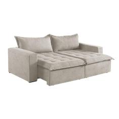Sofá Cama 4 Lugares Retrátil Reclinável M-184 Veludo Martins Creme