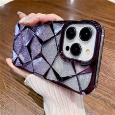 Luxo colorido chapeamento borda gradiente glitter silicone capa macia para iPhone 14 Pro Max 15 13 12 11 capa traseira transparente, roxa, para iPhone 13 ProMax