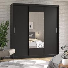 Guarda Roupa Casal com Espelho 3 Portas de Correr Muriqui Maxx Cabecasa Madeiramadeira Preto