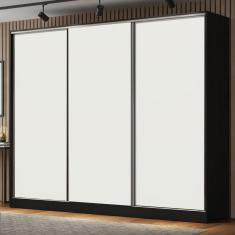 Guarda Roupa Casal Royale 3 Portas de Correr Preto e Branco