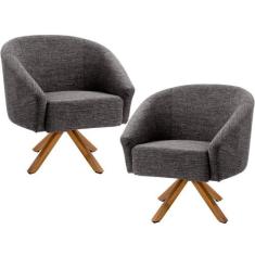 Kit 02 Poltronas Decorativas Sala de Estar Giratória Alicia Rústico - 