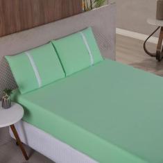 Jogo Lençol Queen Liso Elástico Malha 100% Algodão - Meta Mark, Verde 