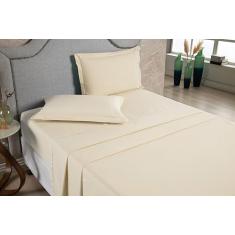 Jogo de Lençol Casal Padrão 04 Peças Percal 300 Fios 100% Algodão Aba Americana (Palha)