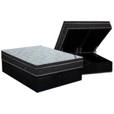 Cama Box Baú King: Colchão Molas Bonnel Ortobom Nanolastic Light + Base Crc Suede Black (186x198)