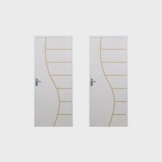 2 Kits Porta de Madeira Decorada 215x85cm com Batente de Aço 06cm Cantareira Branco