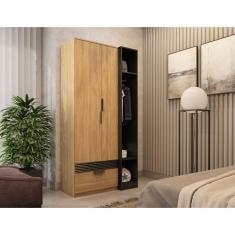 Guarda Roupa Solteiro 2 Portas 1 Gaveta Capri Marafon Móveis Amêndoa/Preto