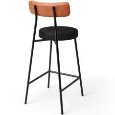 Banqueta Baixa Cozinha Sala Jantar Bancada Milão L02 Couríssimo Camel Preto