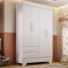 Guarda Roupa Infantil 4 Portas E 2 Gavetas Tic Tac Branco