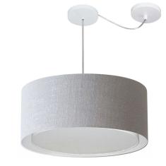 Lustre Pendente Cilíndrico Com Desvio Md-4314 Cúpula em Tecido 50x25cm Rustico Cinza - Bivolt