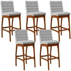 Kit 05 Banquetas Altas Para Cozinha Sala de Jantar Fixa Mila B04 Linho