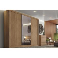 Guarda Roupa Casal Natus-Duna 3 Portas de Correr 8 Gavetas MDF Cumaru Novo Horizonte