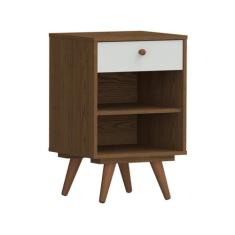 Mesa de Cabeceira Retro Plus 1 Gaveta Conhaque/Carvalho/Off White - Ol