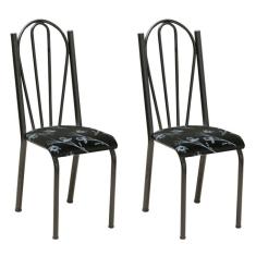 Conjunto 2 Cadeiras Mnemósine Cromo Preto e Preto Flor
