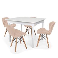 Conjunto Mesa De Jantar Robust 110x90 Branca Com 4 Cadeiras Eames Eiffel Slim - Nude