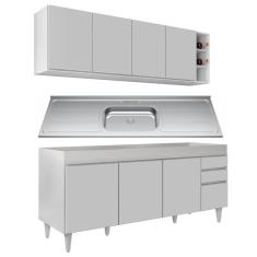 Armário Aéreo E Balcão Gabinete 180cm Com Pia Branco