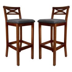 Kit 2 Banquetas Alta Estofada Madri Madeira Castanho Suede CCS