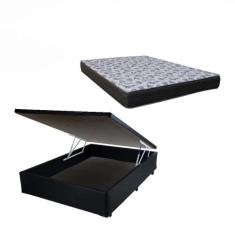 Cama Box Baú Casal + Colchão Ortobom Iso Espuma D33 Preto 50X138x188