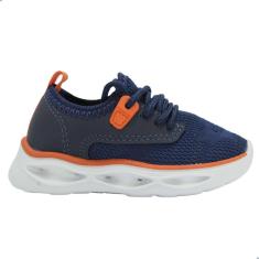 Tênis Molekinho Baby Led Tecido Kyoto Napa Floter Rustico Multi Marinho/Laranja/Branco