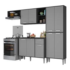 Multimóveis Cozinha Compacta Xangai 9 Portas com Armário e Balcão com Tampo 4 Peças Preta/Grafite 231 x 191 x 45 cm