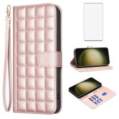 Asuwish Capa de telefone para Samsung Galaxy S23 Ultra 5G Capa carteira com protetor de tela de vidro temperado alça de pulso suporte de cartão flip capa celular S23Ultra 23S S 23 23Ultra 6,8