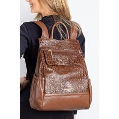 Mochila antifurto de couro croco feminina Suelen - Whisky