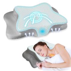 Travesseiro cervical para alívio da dor para suporte de pescoço, travesseiro ergonômico ajustável, confortável para dormir, travesseiros ortopédicos inodoros de espuma de memória, travesseiro de cama