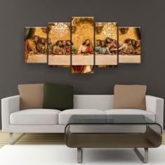Quadros Decorativo Santa Ceia Dourada 5 Peças Kit 130x65 - Plinplin