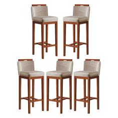 Kit 5 Banquetas Média para Bancada Gourmet 38x92 Cm Líbia Madeira Maci