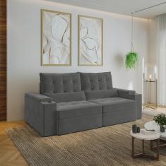 Sofá Retrátil Reclinável com Porta Copos e Usb 3 Lugares 230cm Embaúba Extra CabeCasa