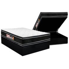 Cama Box Baú Casal: Colchão Espuma Castor D33 Black e White Air Double Face Euro Pillow + Base crc Suede Black(138x188)