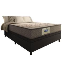 Cama Box Baú Casal Colchão Molas Flora Gazin Cinza/branco 138x188x63cm