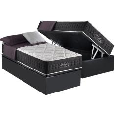Cama Box Baú Solteiro: Colchão Molas Anjos MasterPocket Ensacadas Fort Flex + Base CRC Suede Gray(88x188)