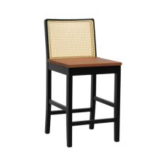 Banqueta Média Pérola - Preto - Assento Ripado Amêndoa