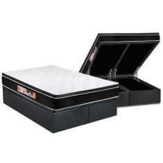 Cama Box Baú Queen: Colchão Espuma Castor D33 Black e White Air Euro Pillow + Base CRC Suede Gray(158x198)