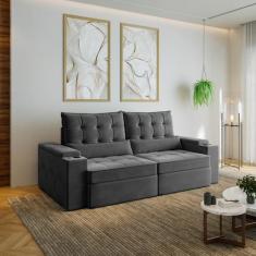 Sofá Retrátil Reclinável 3 Lugares 230cm Porta Copos e USB Embaúba Ext