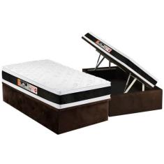Cama Box Baú Solteiro: Colchão Espuma D45 Castor Black e White Air Dou