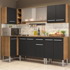Cozinha Completa De Canto Madesa Emilly Point Com Balcão E Armário Vidro Rustic-preto