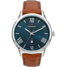 Relógio Technos Prata de Couro Steel Masculino 2115MTX/0A