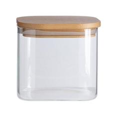 Pote De Mantimentos Quadrado Flat 600Ml Tampa Bambu Oikos, 600ml, Tran