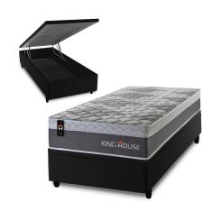 Conjunto Box Baú Sheffield Cinza 88x188x72 c/ Molas Ensacadas