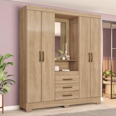 Guarda Roupa Casal 4 Portas Com Espelho 3 Gavetas Ryan Casa 812