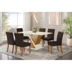 Jogo de Mesa Solus e 6 Cadeiras Vega Nature/Marrom - FdECOR
