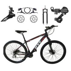 Bicicleta Aro 29 GTI Roma Shimano 24v K7 Freio a Disco Hidráulico Garfo Com Trava - Preto\Vermelho