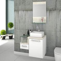 Gabinete para Banheiro com Cuba Quadrada Q32 e Espelheira Legno 631W Compace Branco/Snow