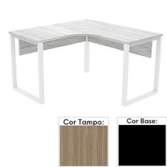 Mesa de Escritório em L Pé Tubular Pe25 em Mdp 125 x 125 x 60 cm Cor Noce Naturalle e Base Preta
